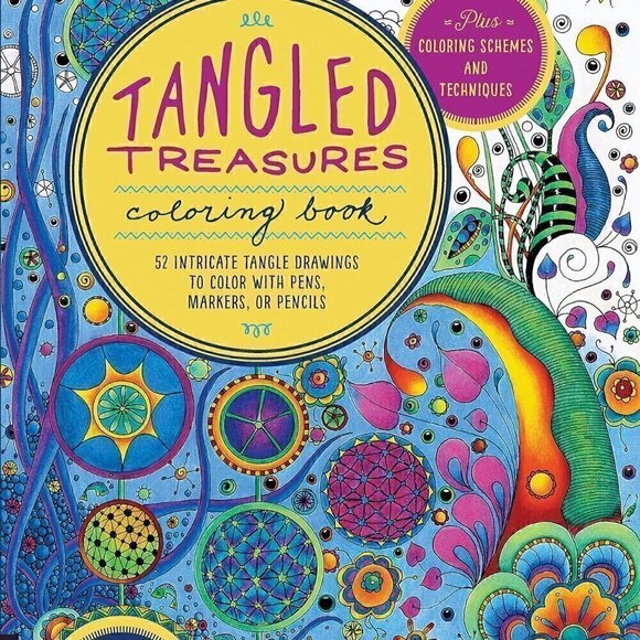 Tangled Treasures Coloring Book: 52 Intricate Tangle Drawings to Color with Pens - Picture 1 of 14